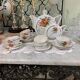 Old earthenware tea coffee set, HBCM Daisy -Teapot, 7 cups/sub-cups, sugar bowl