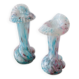 Pair of Clichy glass vases, blue, pink, old