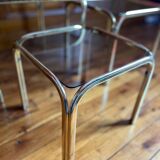 Set of 3 square nesting tables 1970 brown smoked glass