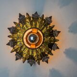 Sun wall lamp by ferro arte, metal and gold leaf, Spain, 1960