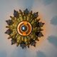 Sun wall lamp by ferro arte, metal and gold leaf, Spain, 1960