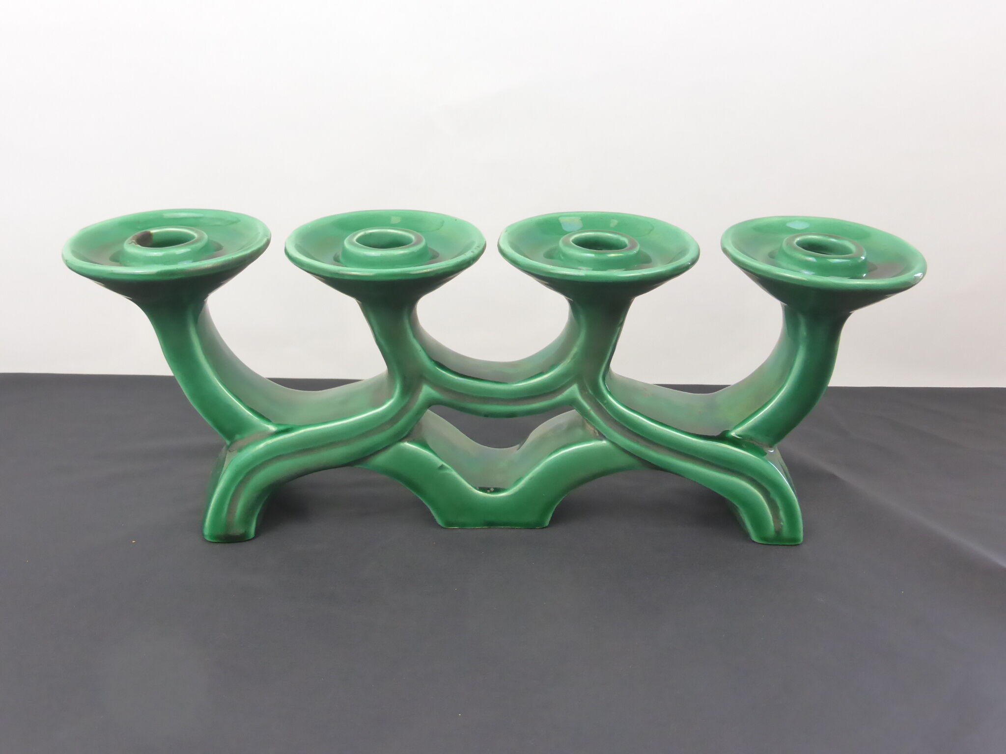 Vintage candle holder in green ceramic with 4 arms