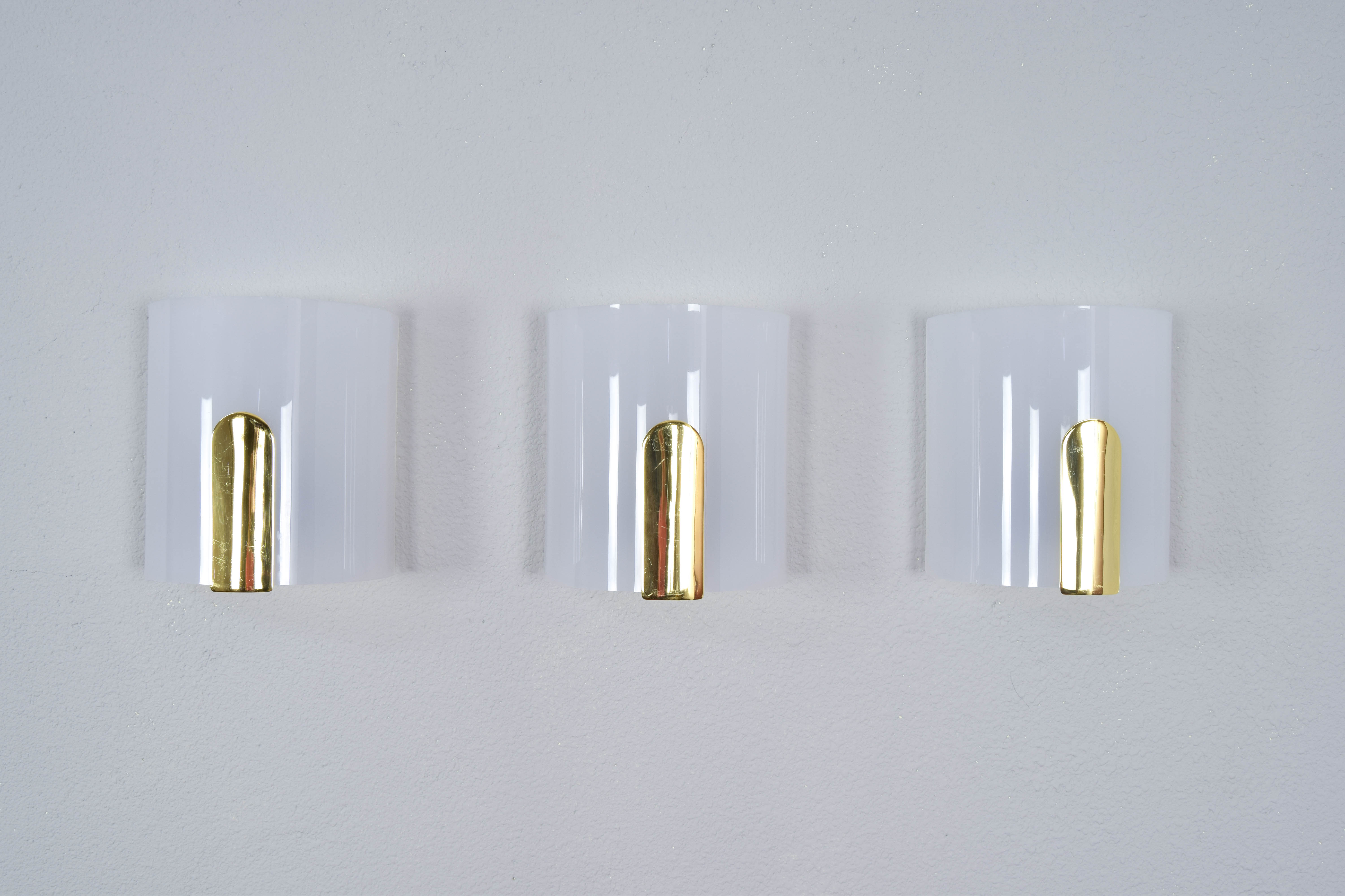 Mid-Century Modern Lucite and Brass Sconces by Metalarte, Spain, 1980
