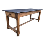 Antique oak farmhouse table with cat bar and 2 end drawers