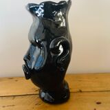 Vase anthropomorphe céramique émaillée noire forme visage femme signé R. Delarue