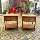 Set of 2 vintage rattan bedside tables