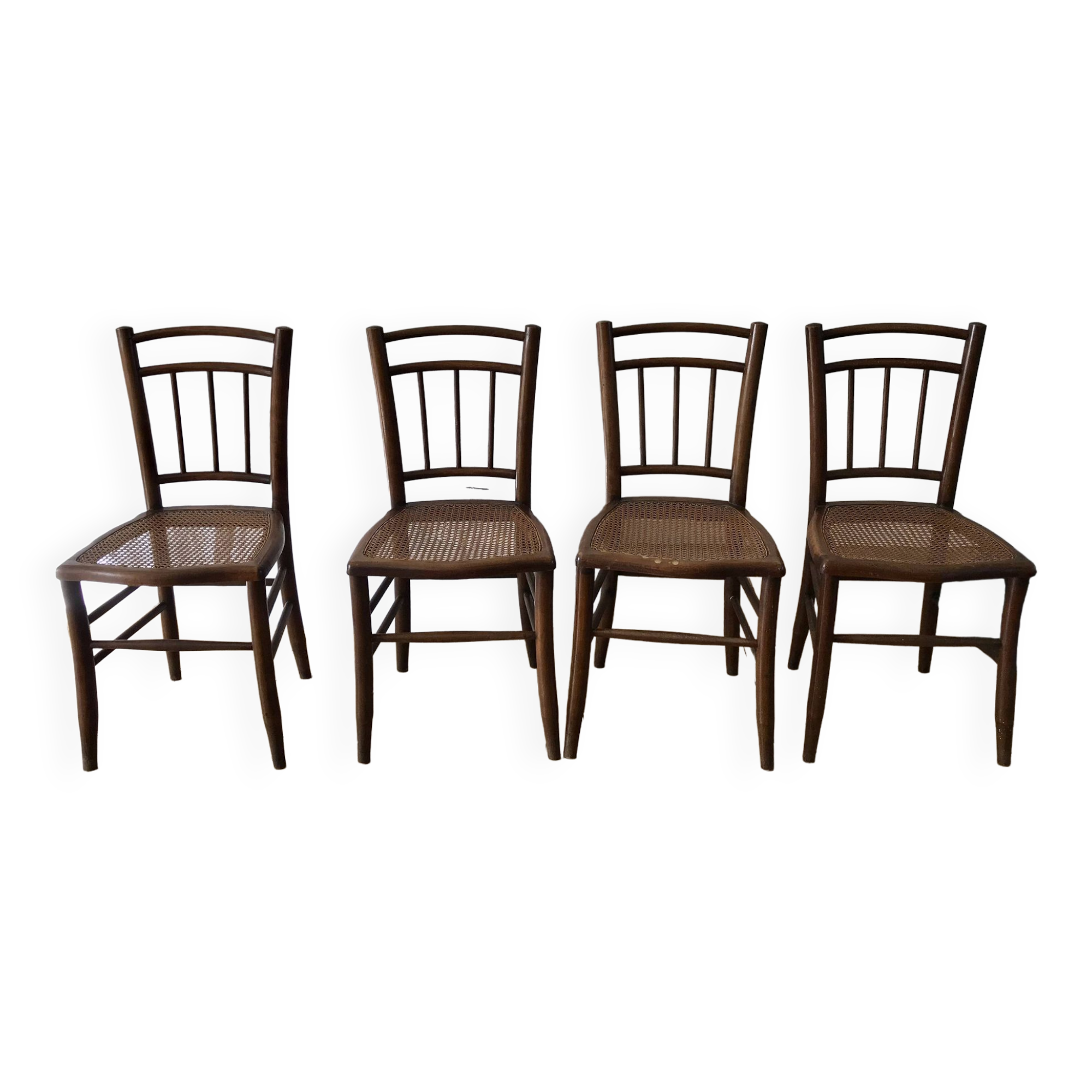 set of 4 bistro chairs in turned wood and canework stamped early 20th century