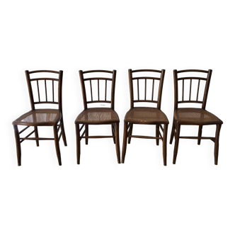 set of 4 bistro chairs in turned wood and canework stamped early 20th century