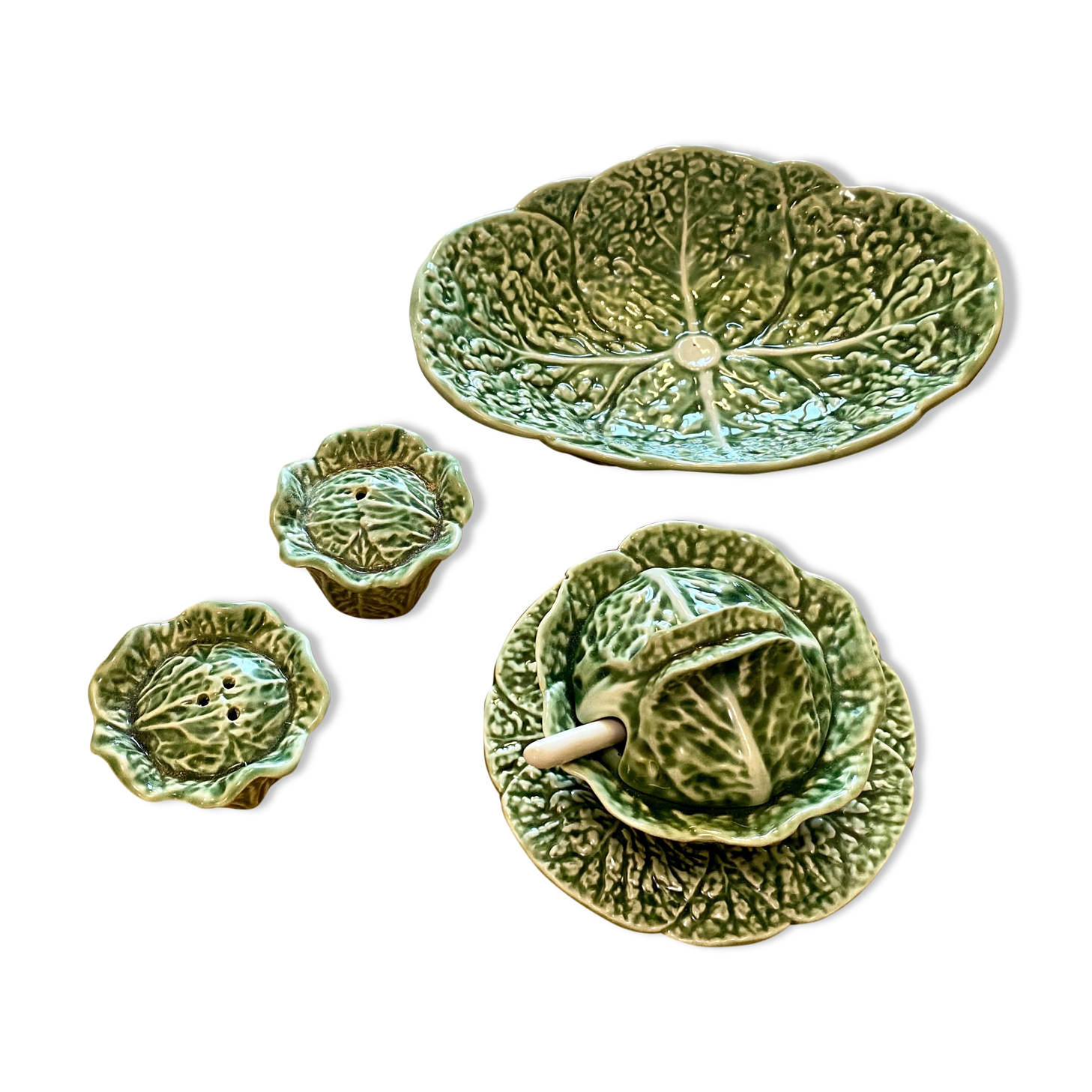 Set of 3 vintage pieces of serving cabbage, salt-pepper, mustard and ravier