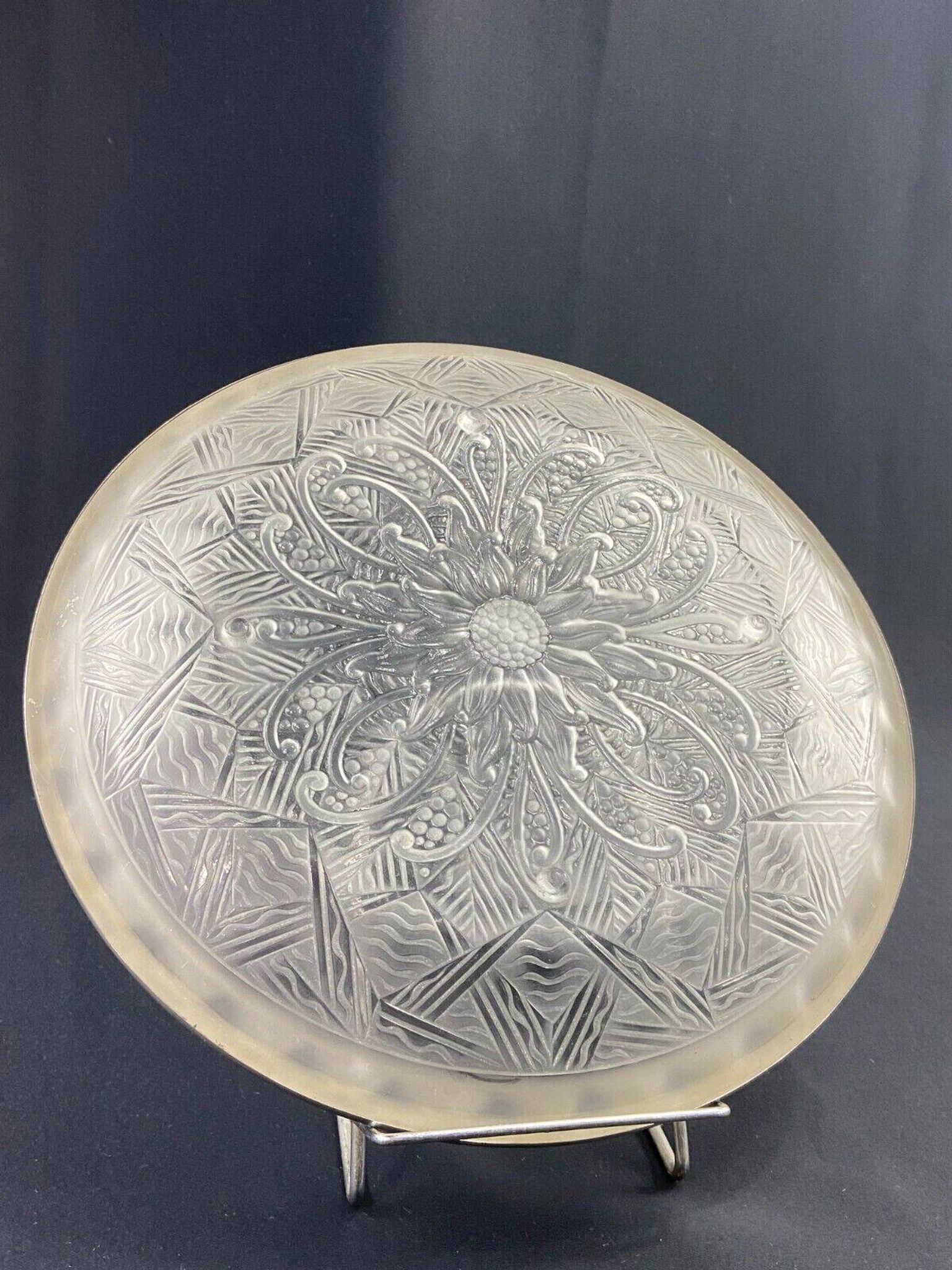 Circular Art Deco glass dish signed Lorrain, solid silver neck brace
