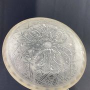 Circular Art Deco glass dish signed Lorrain, solid silver neck brace