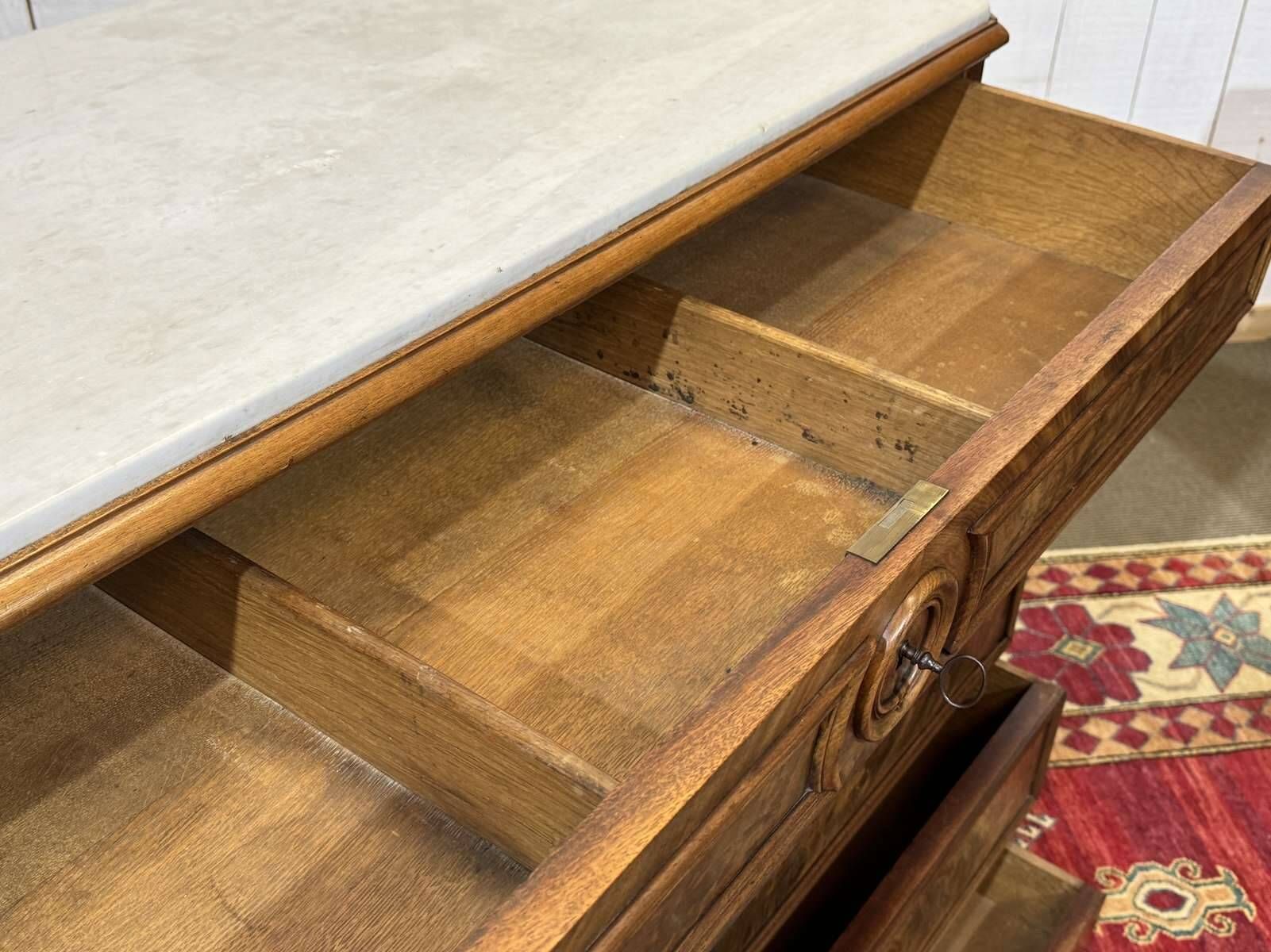 Napoleon III commode in mahogany, oak and with a fine white marble top, late 19th century.