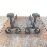 Old pair of twisted wrought iron andirons
