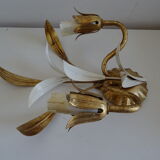 Pair of golden metal wall lights with vintage foliage flower decor