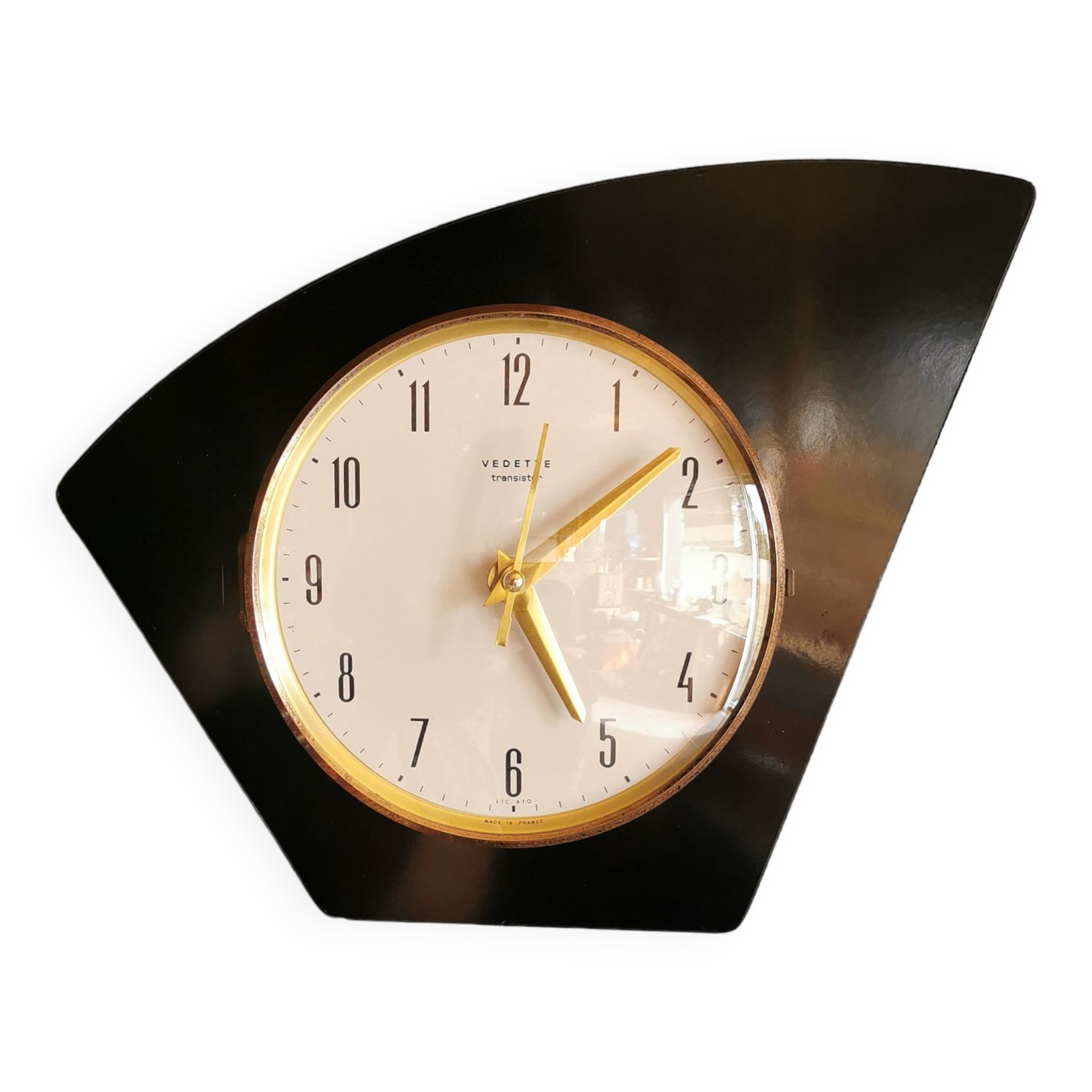 Vintage formica clock silent asymmetrical wall pendulum "Vedette noir"