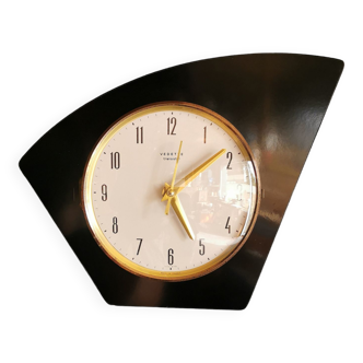 Vintage formica clock silent asymmetrical wall pendulum "Vedette noir"