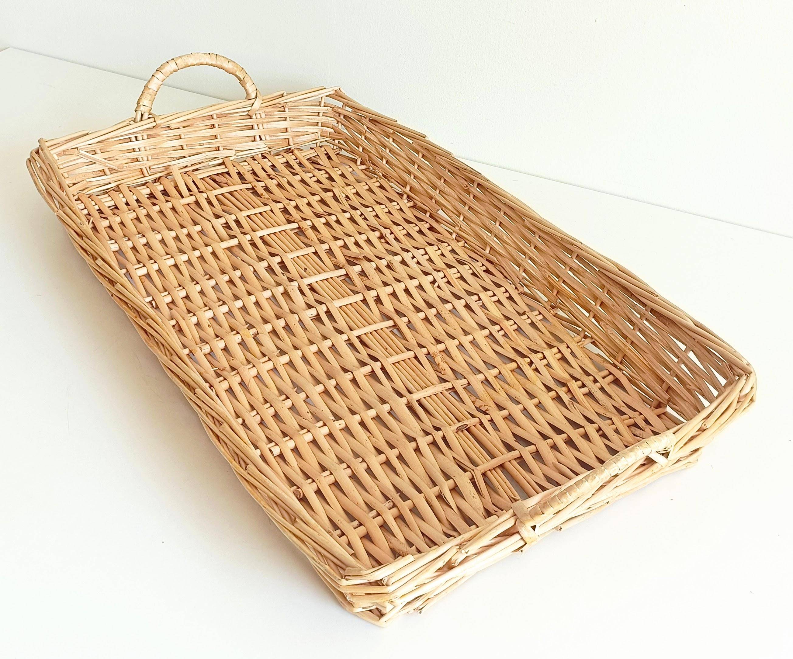 French Provence Large Wicker Basket Tray, Handwoven in France, Late 20th-C