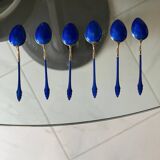 Cuillères à café fin XIX siècle ARGENT MASSIF 995 3 poinçons + émail BLEU ROI origine ANGLAISE