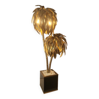 Maison Jansen Vintage Brass Palm Tree Table Lamp, 1970s , france