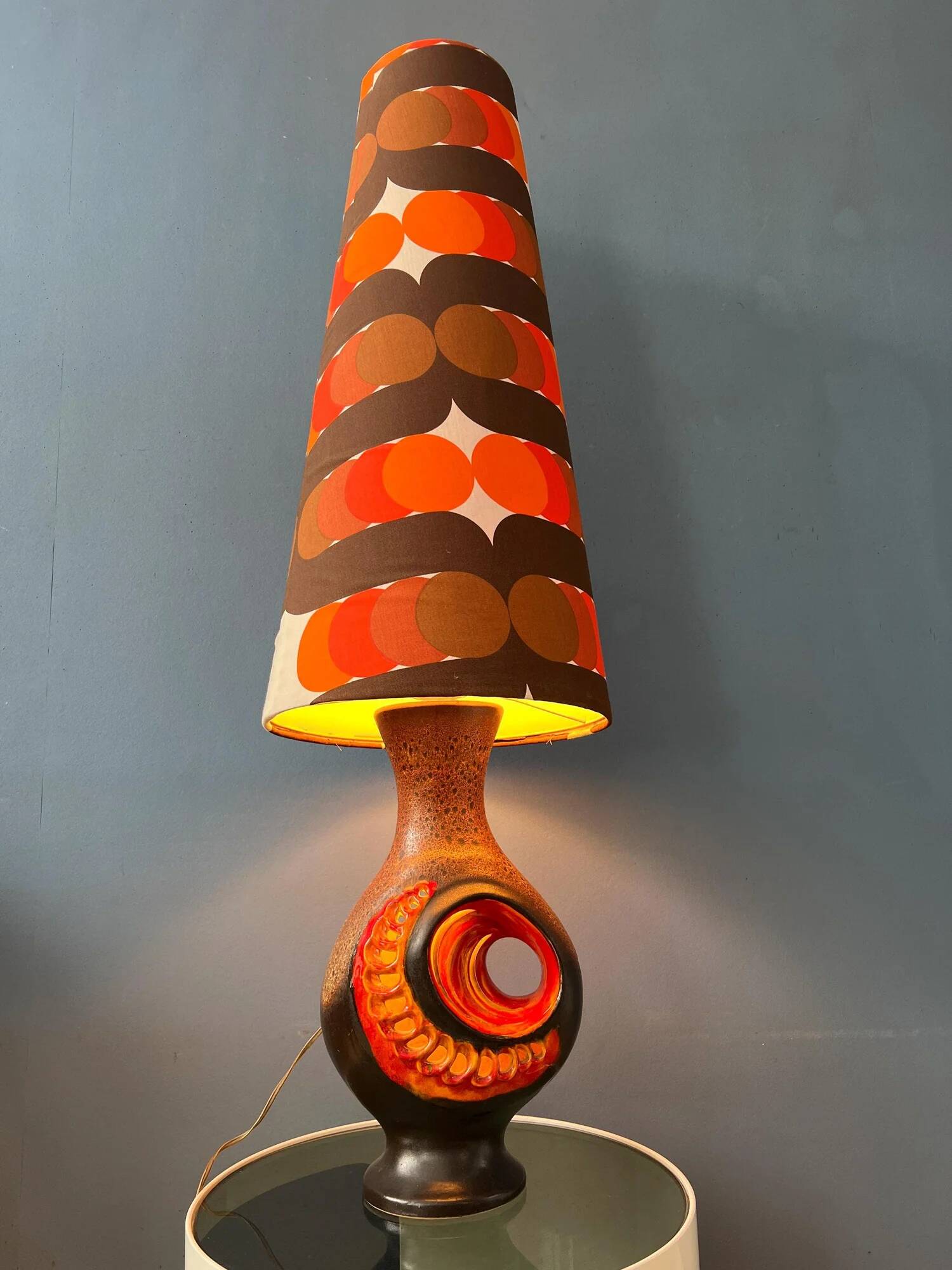 Orange ceramic West Germany floor lamp with dotted shade