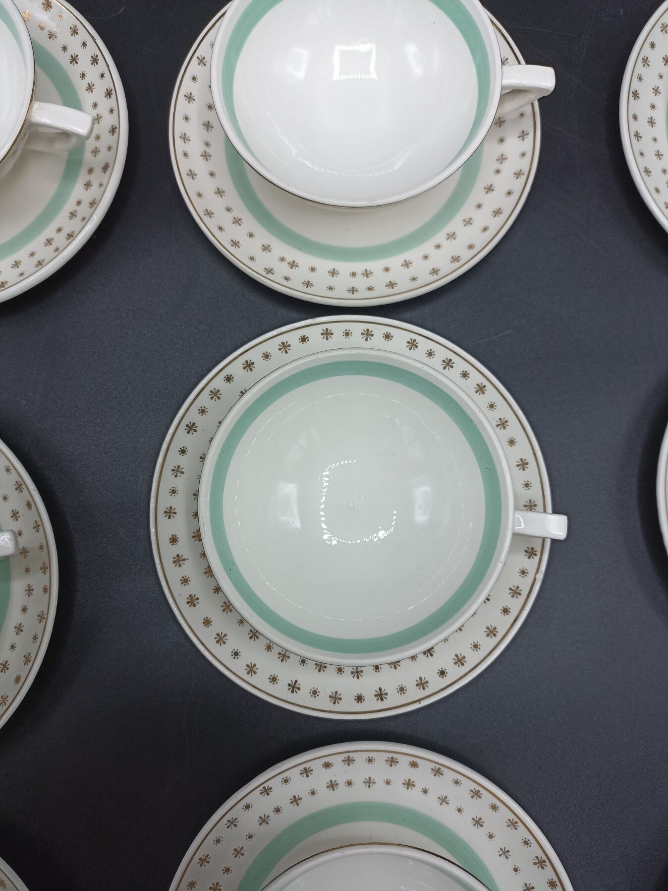 Tea set stars and mint green in semi-porcelain