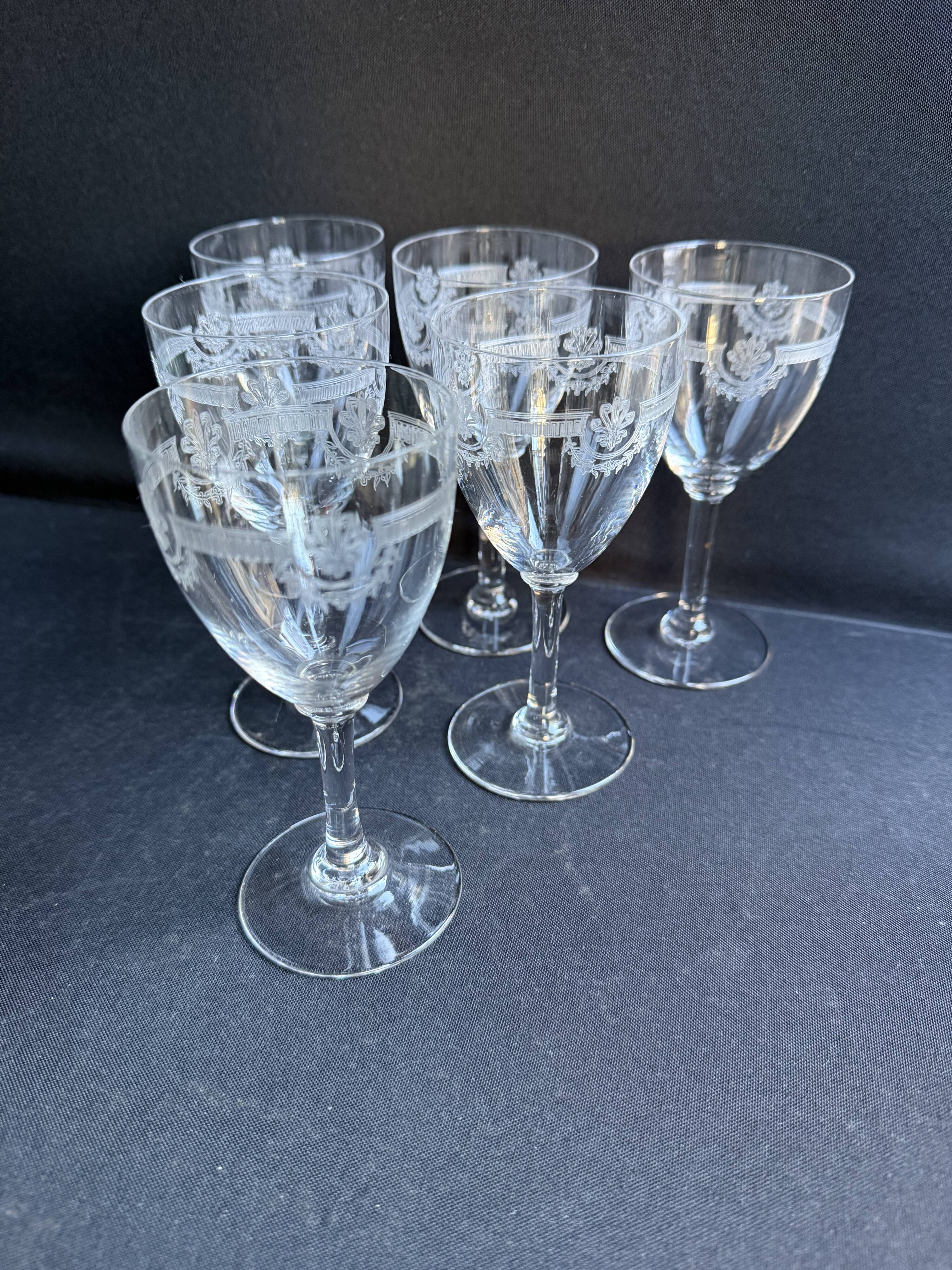 6 Saint Louis wine glasses Manon service Pantograph engraving IV
