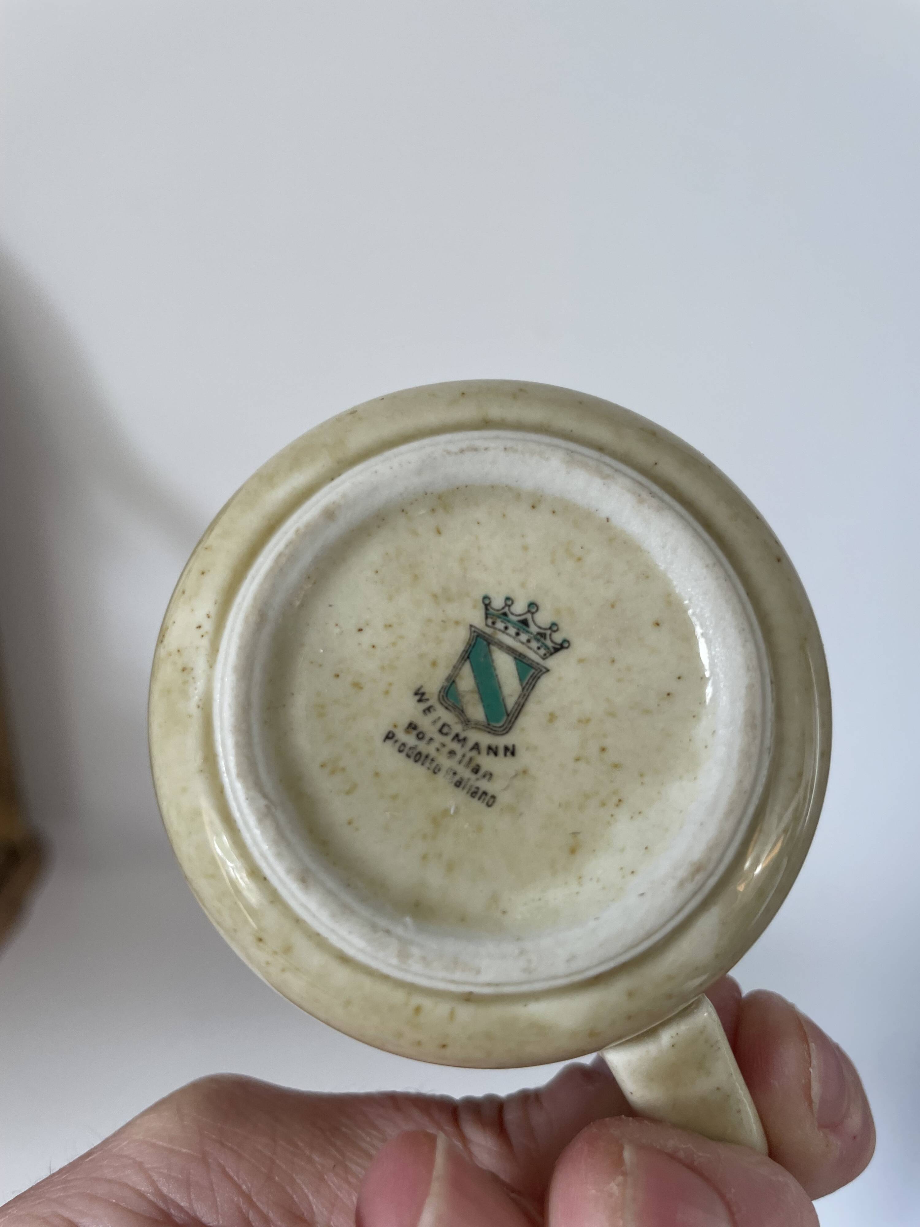 6 Weidmann Italian porcelain cups and saucers with floral design