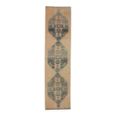 Tapis couloir fait main Oushak turc des années 1970 95x386