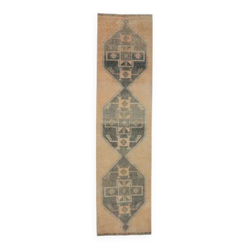 Tapis couloir fait main Oushak turc des années 1970 95x386