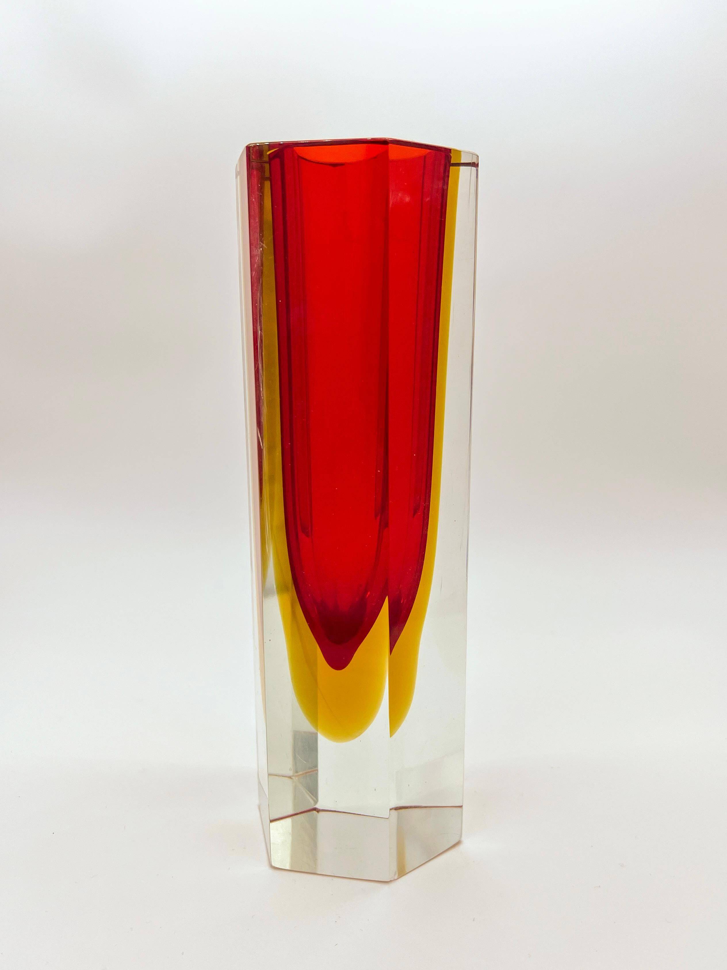 Vintage Murano Sommerso Collectible Sculpture Vase in Red and Clear Glass