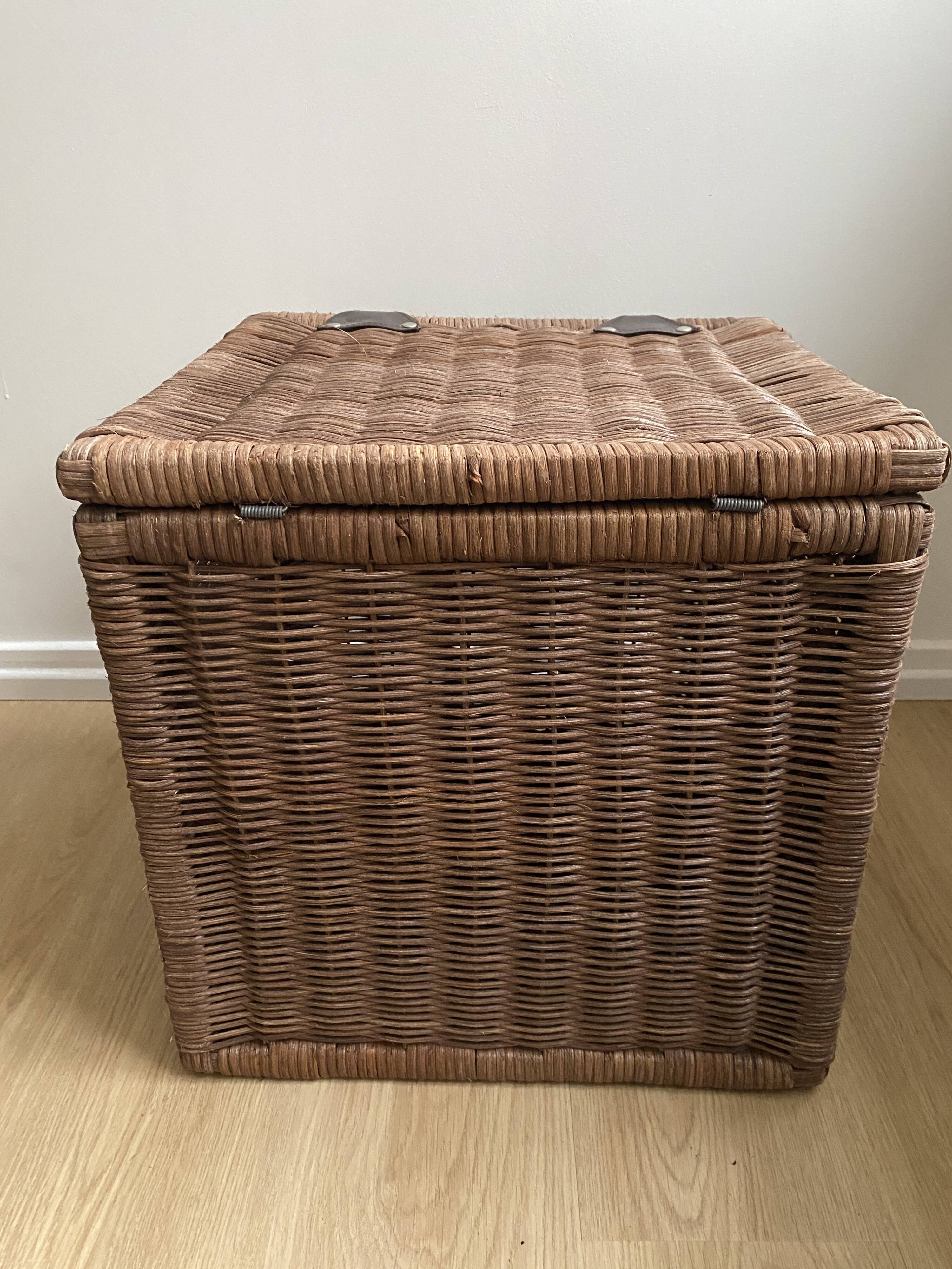 Set of two large trunks, vintage wicker storage chests