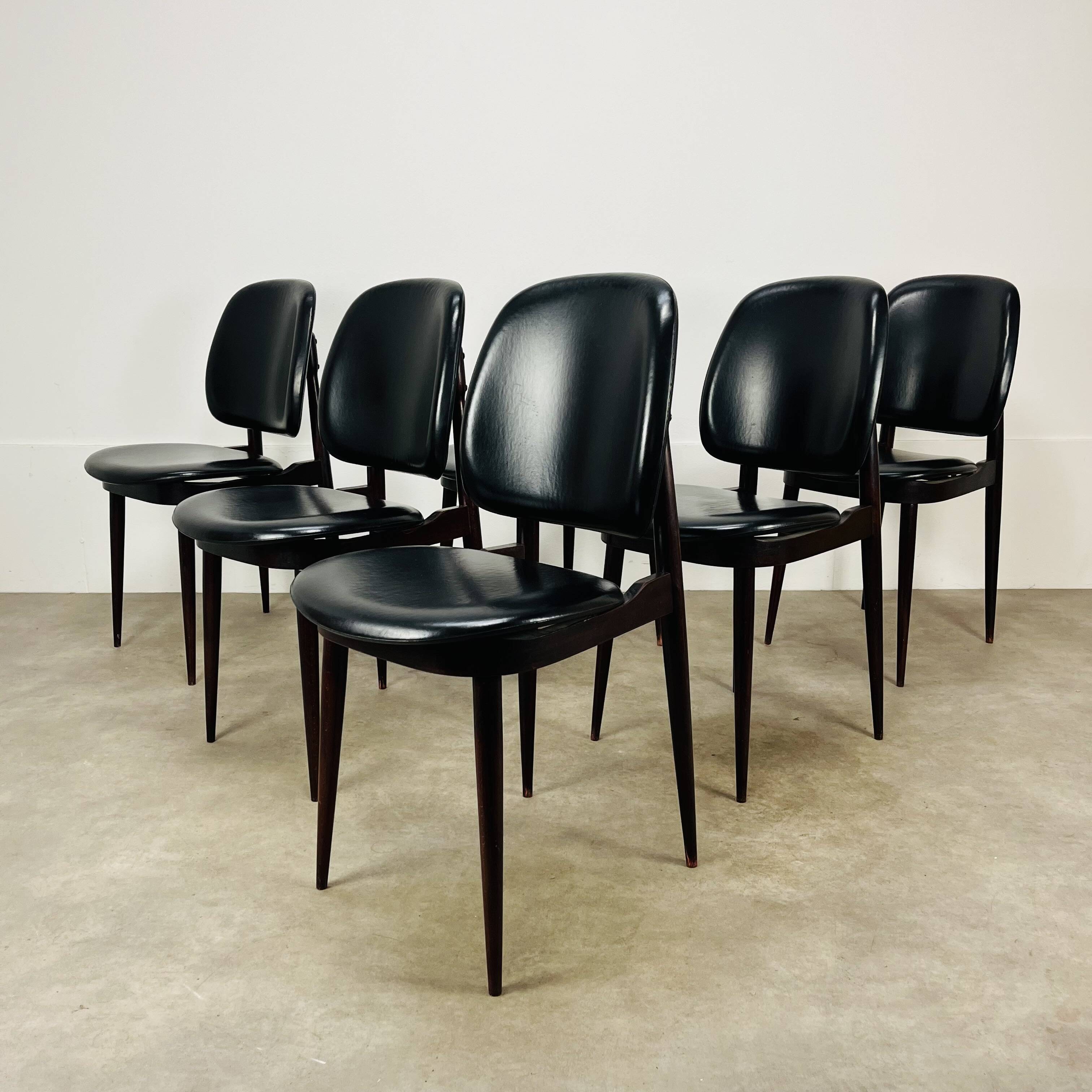 6 Pégase Baumann chairs, black, 1960s