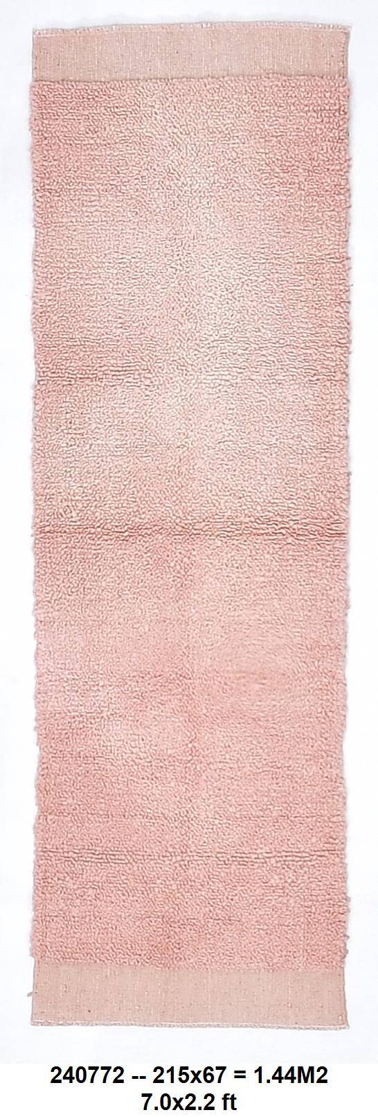 %100 Rose Pink Wool Vintage Runner Rug 67x215Cm
