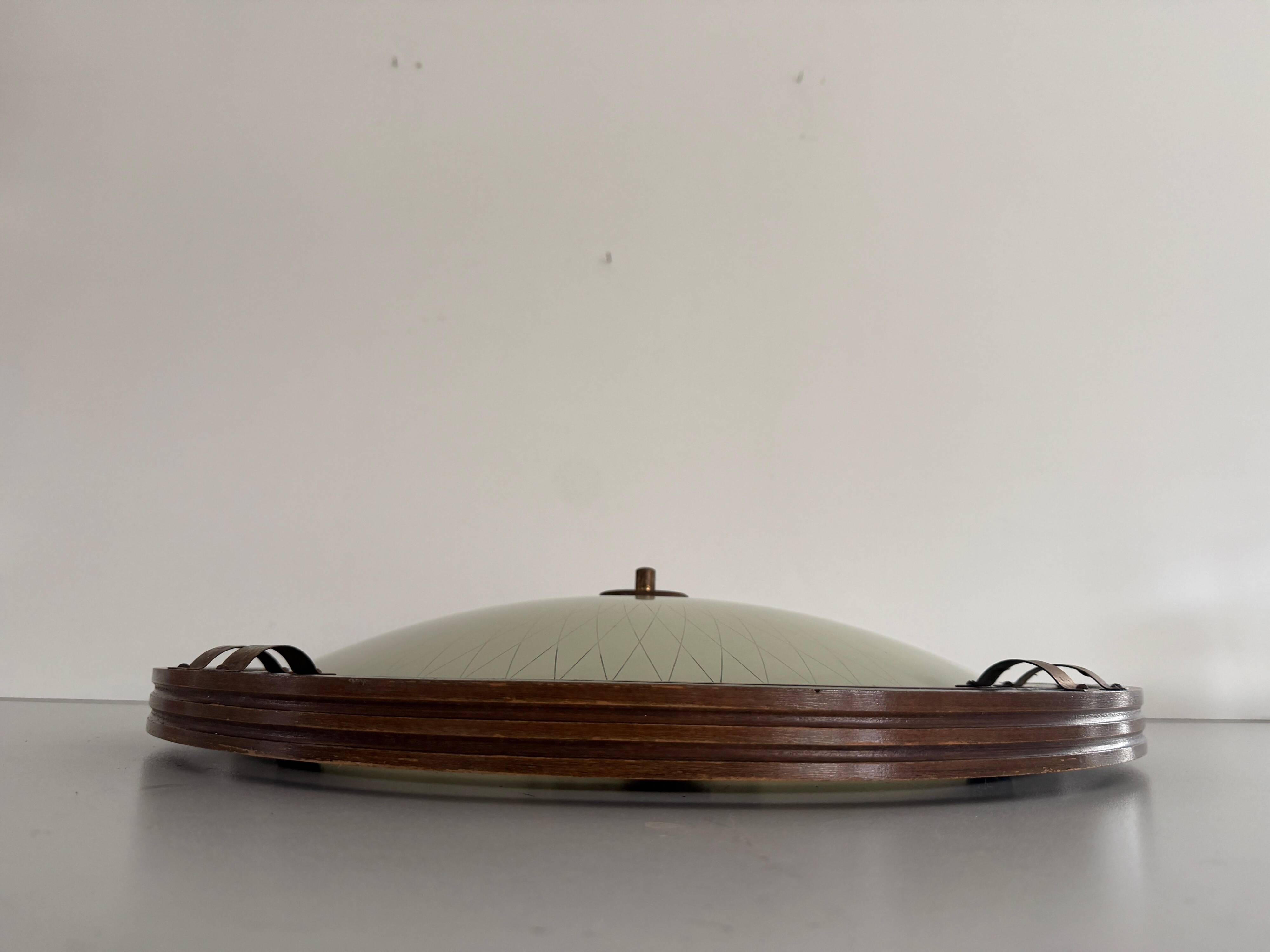 Mid-century wooden and glass framed ceiling light, 1950s, Germany