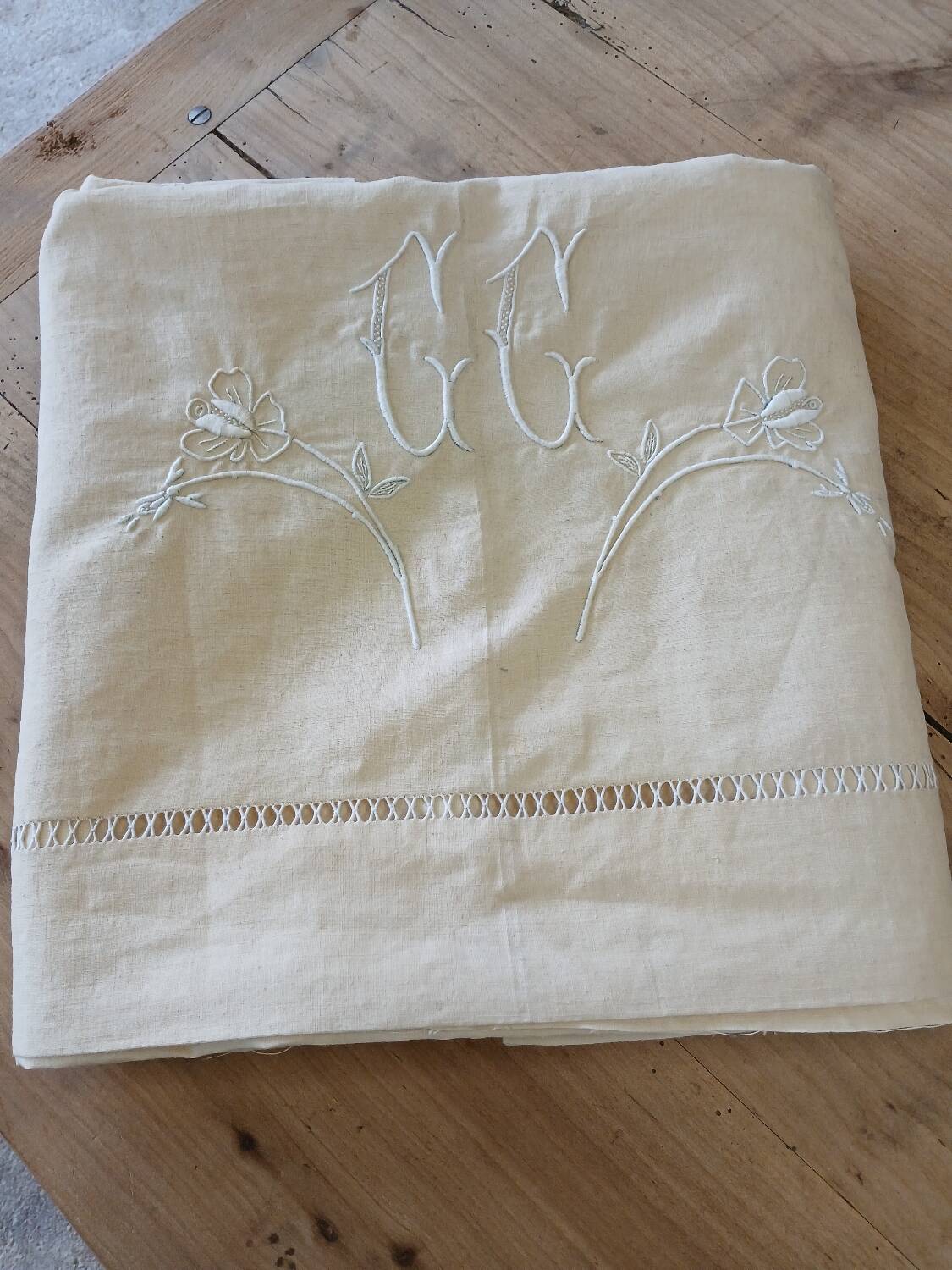 Pure linen canvas sheet/tablecloth/curtain "Blue flower"