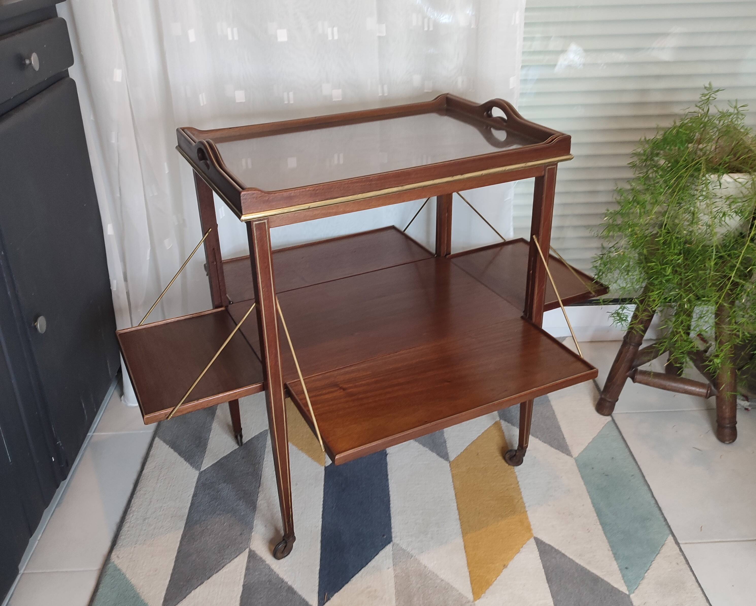 Table à thé 1900 art nouveau acajou laiton meuble ancien desserte