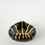 Heart / shell ceramic pocket tray, black and gold, signed, 1950