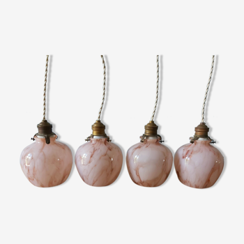 Set of 4 walking lamps in pink marbled opaline