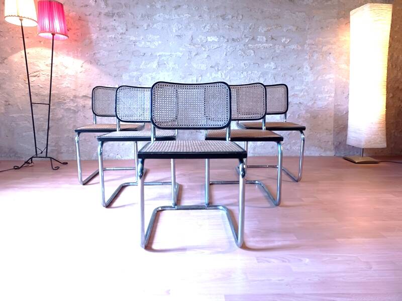 Set of 5 B32 Cesca chairs black lacquer by Marcel Breuer 80s Made in Italy