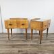 Mid-century nightstands in maple, brass, and glass