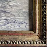 Watercolour painting by Ivan Kowalski (1839-1937) "Lakeside Landscape at Sunset"