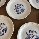 Set of 8 Digoin dessert plates blue white birds paradise model