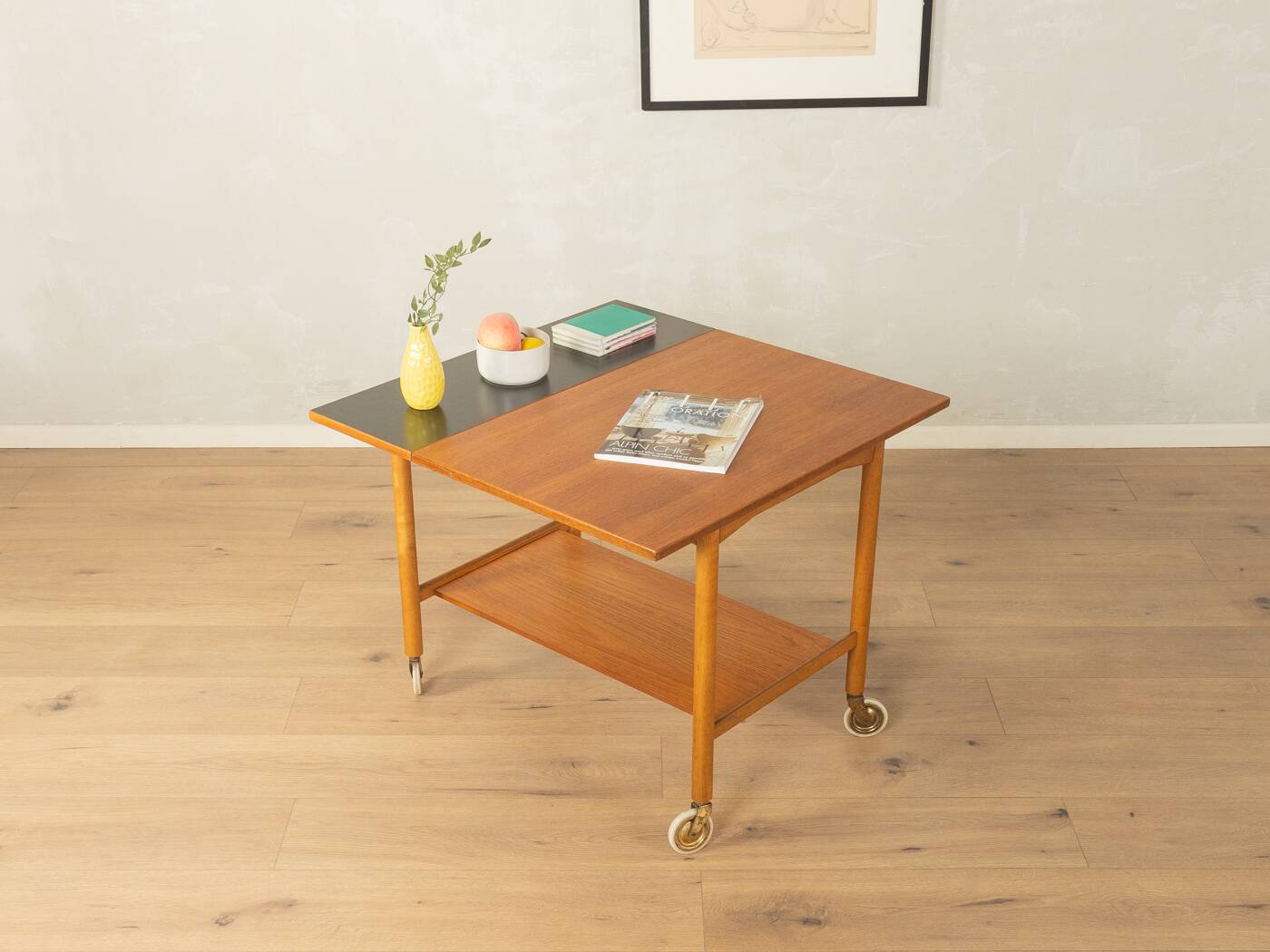 Elegant serving trolley made of fine teak wood with folding function, Gemla, Sweden, 1960s