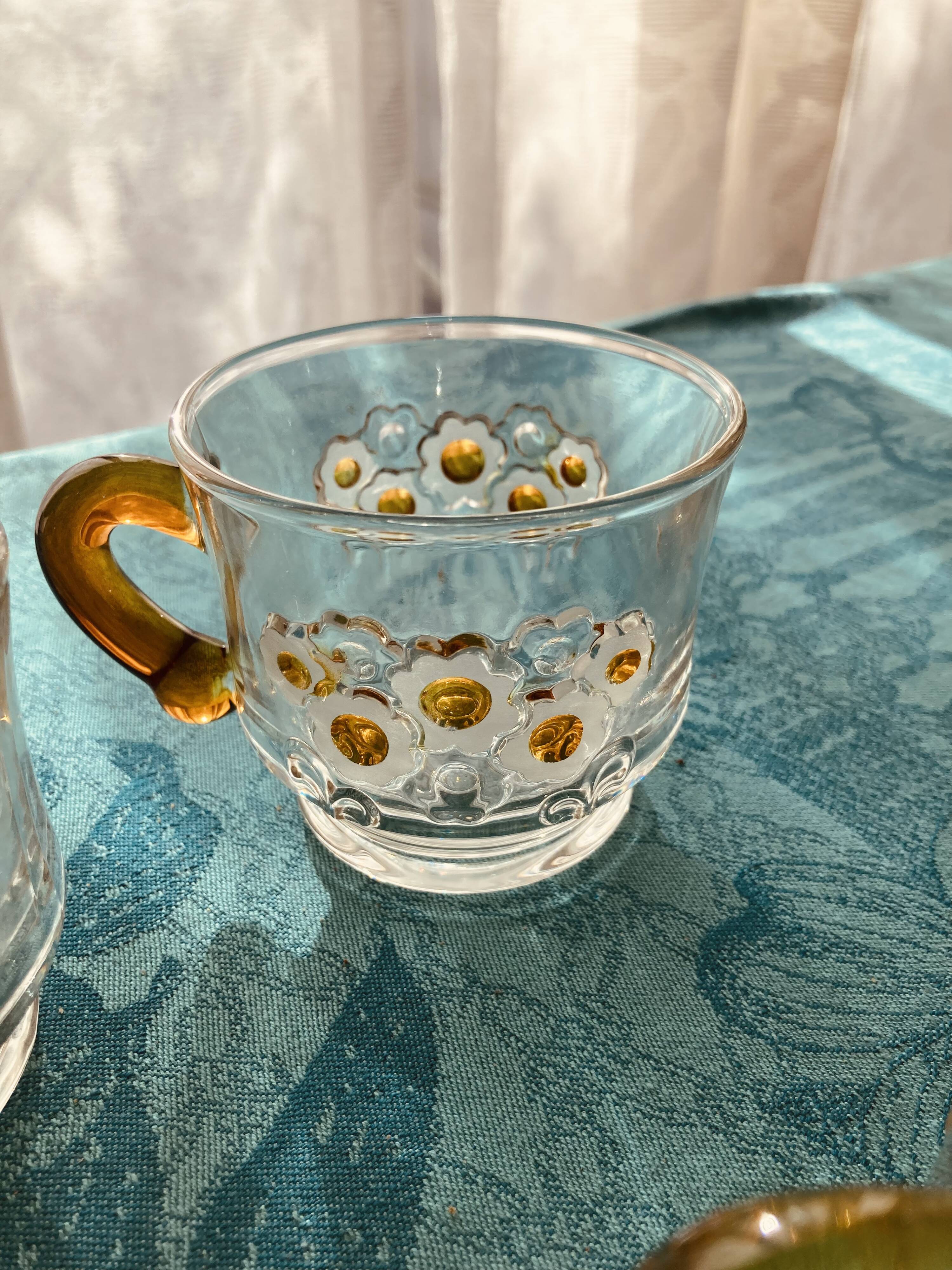 Vintage Walther punch bowl set + 6 floral cups - 1970s
