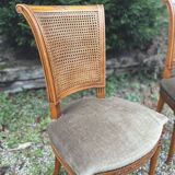 2 cane and velvet armchairs