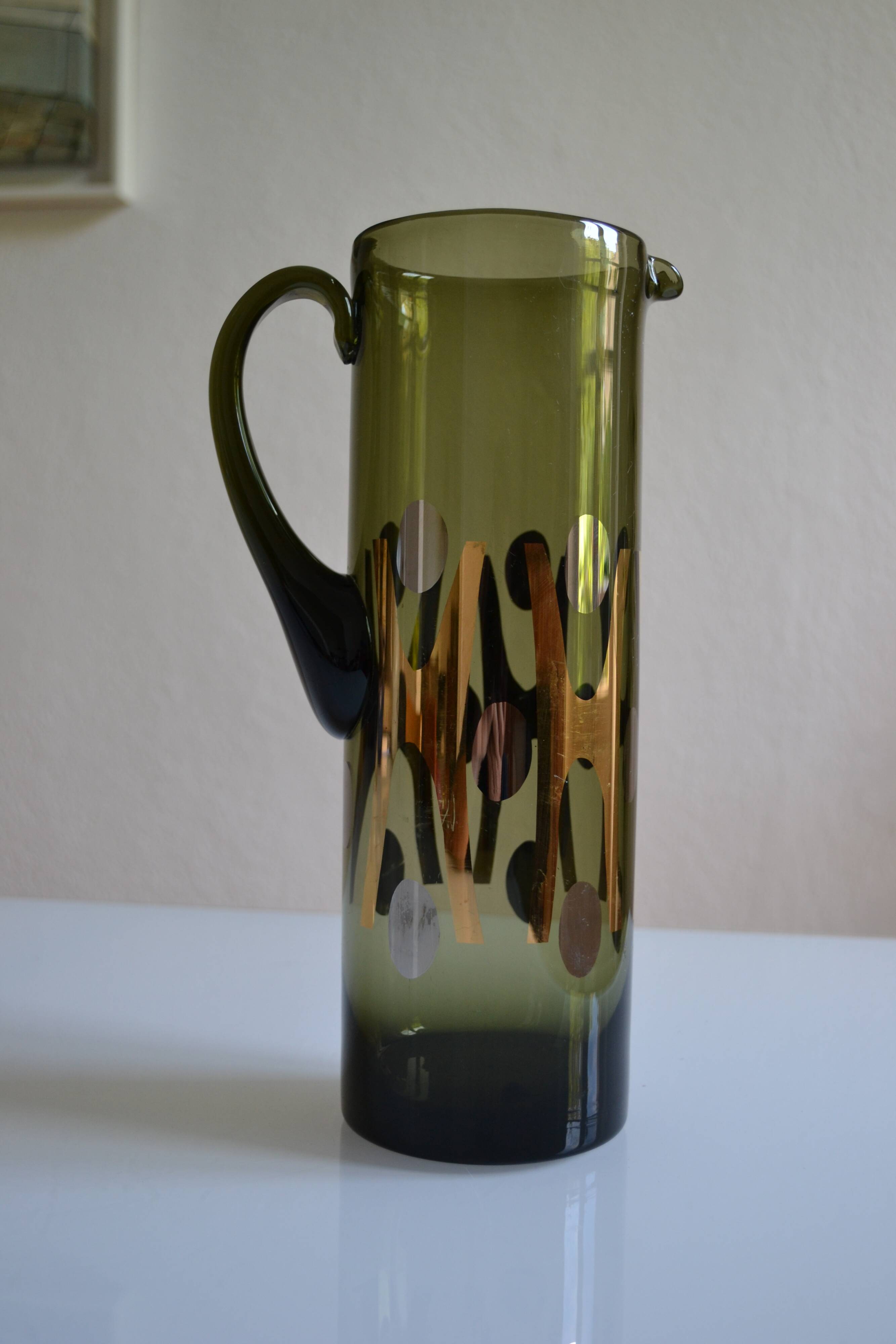 Modernist blown glass pitcher with geometric decoration 1970