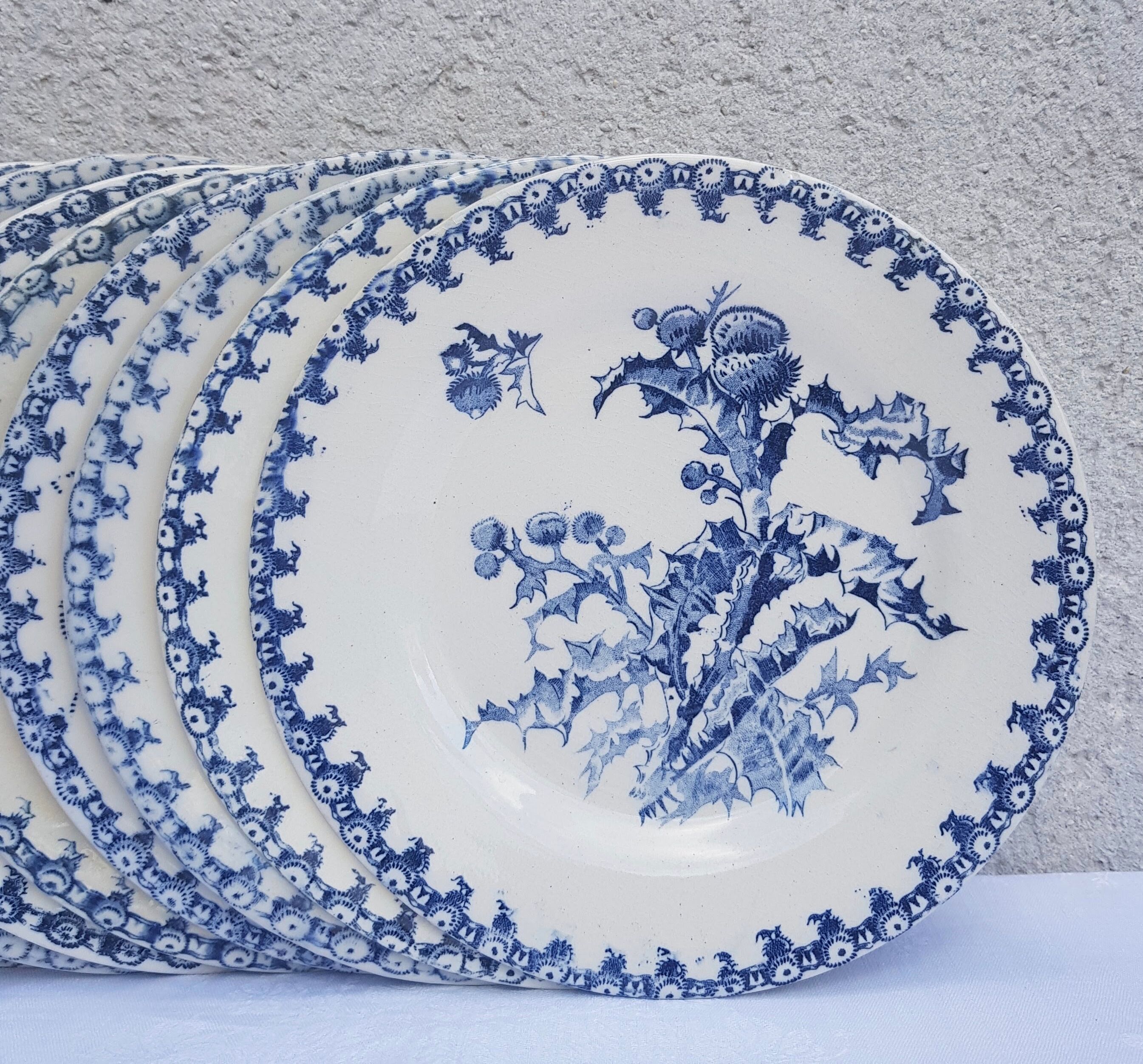 Ensemble de 8 assiettes à dessert Gien modèle Chardons