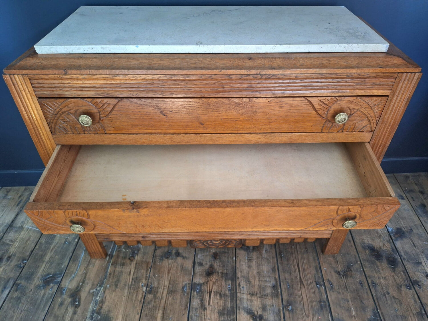 Art Deco commode, vintage antique piece with marble top.