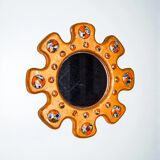 Sun-shaped modernist enamel mirror by J. Capo Esmaltes, Spain, 1970s