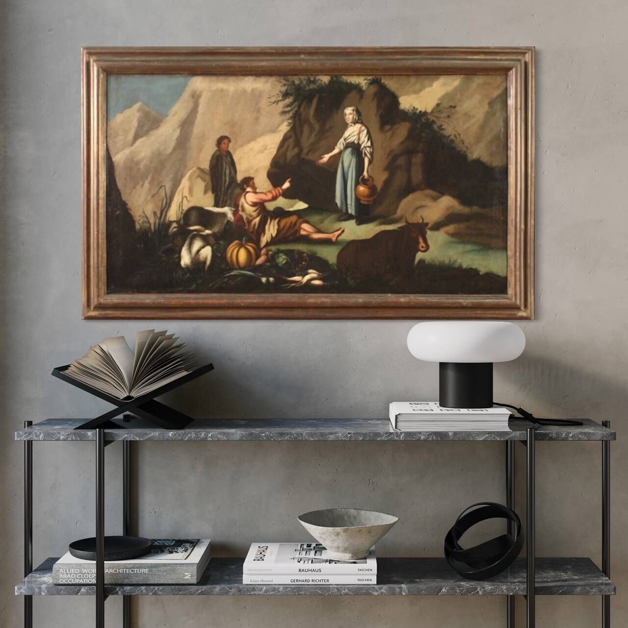 Painting landscape pastoral scene from the 18th century